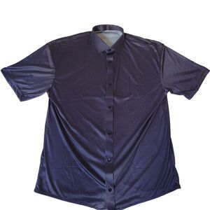 Collars & Co Shirt Mens XL Navy Blue Micro Dot Short Sleeve Stretch Button Up